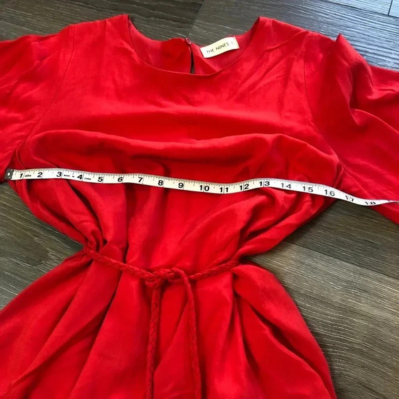 The Nines Red Flowy Mini Dress Tie Waist Bell Sleeves Womens Size Large - Picture 6 of 11
